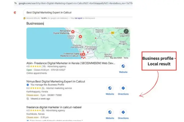 Business profile Local result image by best digital marketing expert in calicut